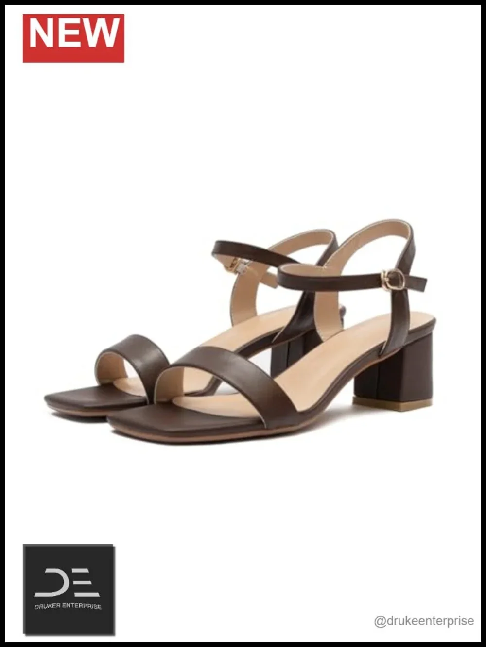 Women's 2 Inch Block Heel Leather Ankle Strap Sandals Square Toe